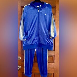 Adidas Womens Velour Royal Blue and Gold Tracksuit size Large